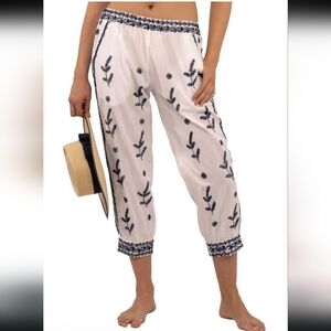 Gretchen Scott Designs Dynasty White and Navy Embroidered Cotton Capris